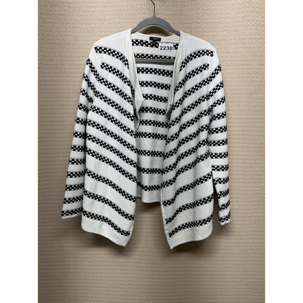 New Talbots Cardigan‎ Large Petite Drape Front Open Stripped Knit Sweater